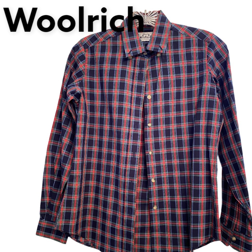 Woolrich Plaid Button Up Navy & Red Shirt sz 8